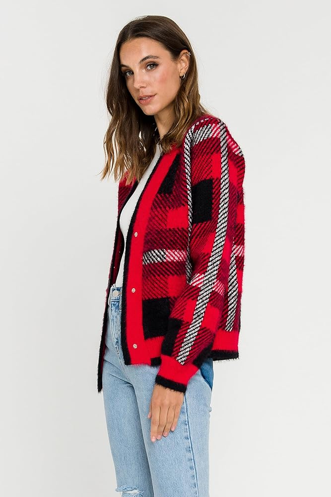 English Factory Women's Check Cardigan Sweater at Amazon